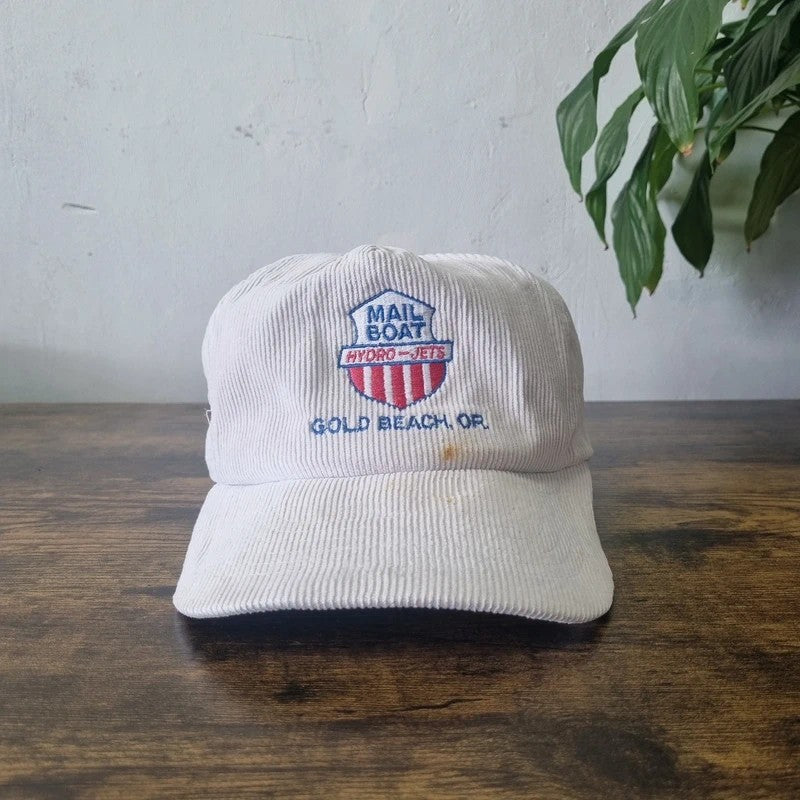 Vintage American Trucker Hat Snapback cap one size adjustable white mail boat