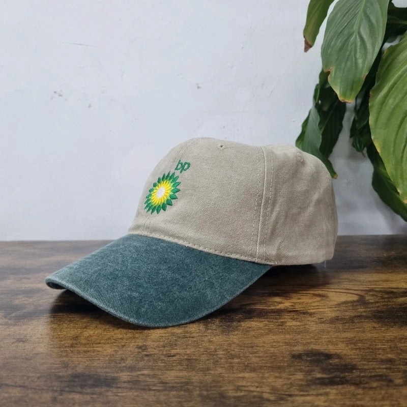 Vintage American Baseball Hat Snapback cap one size adjustable BP petrol khaki green