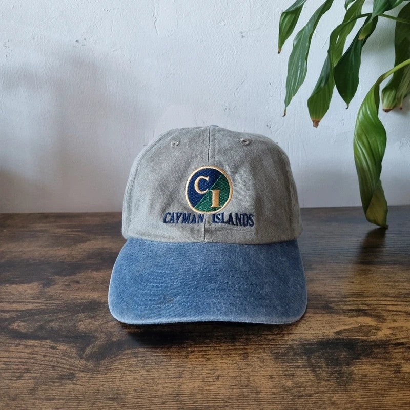 Vintage American Baseball Hat Snapback cap one size adjustable grey blue cayman island