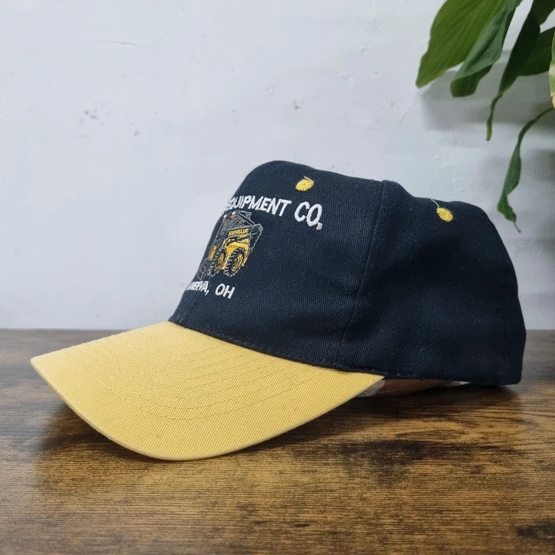 Vintage American Baseball Hat Snapback cap one size adjustable black yellow loader construction
