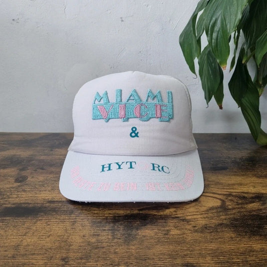 Vintage American Trucker Hat Snapback cap one size adjustable miami vice white