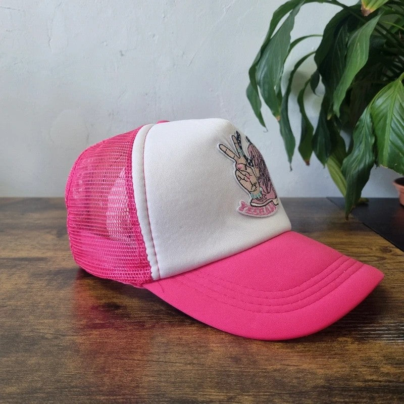 Vintage American Trucker Hat Snapback cap one size adjustable pink white Cowboys y2k