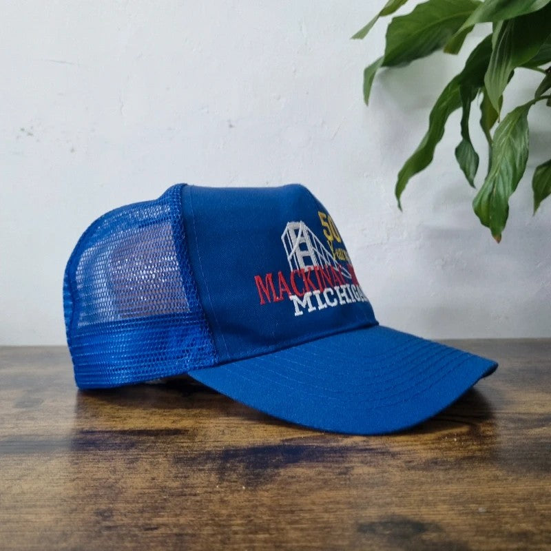 Vintage American Baseball Hat Snapback cap one size adjustable blue michigan bridge