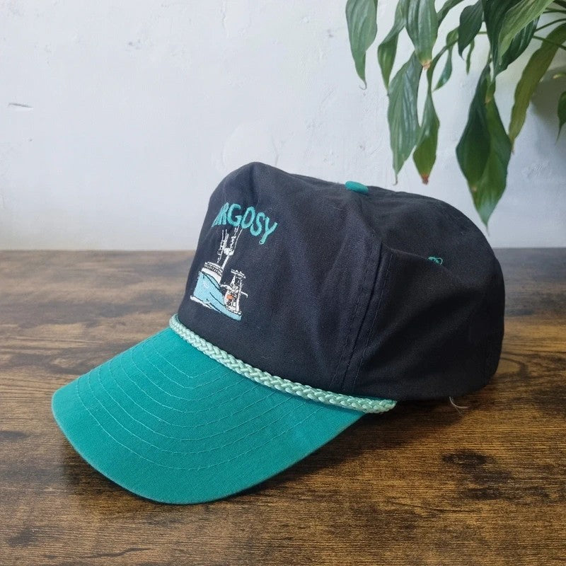Vintage American Trucker Hat Snapback cap one size adjustable black green argosy ship