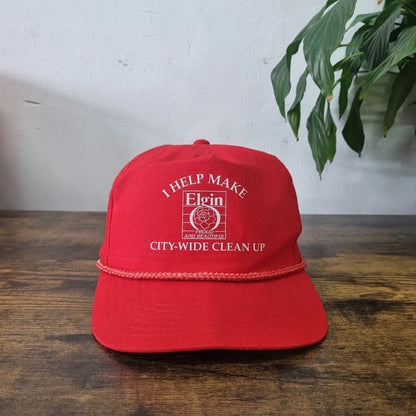 Vintage American Trucker Hat Snapback cap one size adjustable red elgin clean up