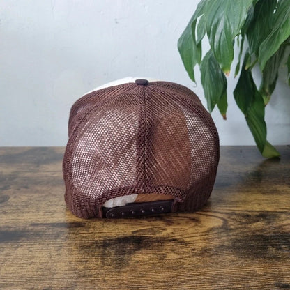 Vintage American Trucker Hat Snapback cap one size adjustable beige brown industrial oil machinery