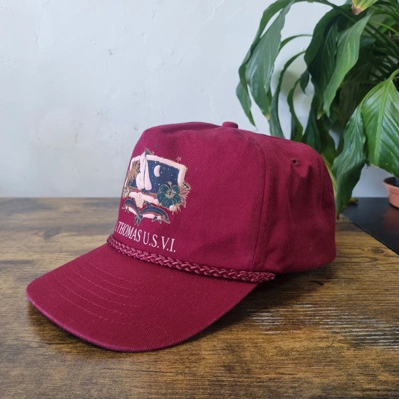 Vintage American Trucker Hat Snapback cap one size adjustable burgundy st. Thomas