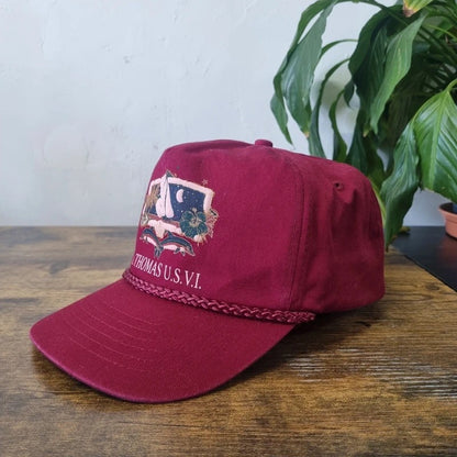 Vintage American Trucker Hat Snapback cap one size adjustable burgundy st. Thomas