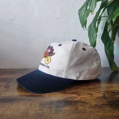Vintage American Baseball Hat Snapback cap one size adjustable cream black wells fargo