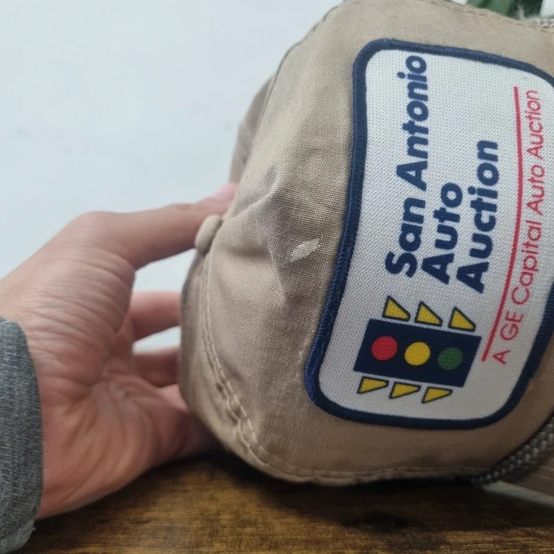 Vintage American Trucker Hat Snapback cap one size adjustable beige san Antonio auction