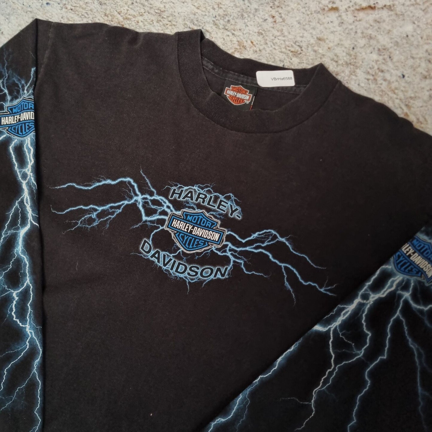 Harley Davidson Biker Blue Lightning Long sleeve shirt Mens 04 - Black - Size L