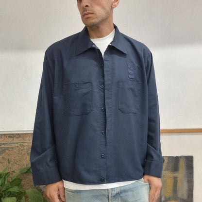 Vintage Red Kap Boxy Fit Cropped Shirt Long Sleeve XL plain navy Button Up Skater Y2K Surf