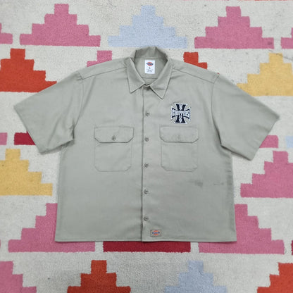 Vintage Dickies Boxy Fit Cropped Shirt Short Sleeve large plain Beige Button Up Skater Y2K Surf