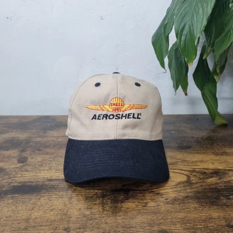 Vintage American Baseball Hat Snapback cap one size adjustable beige black shell  aeroshell plane