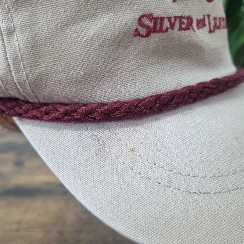Vintage American Trucker Hat Snapback cap one size adjustable beige silver and leather