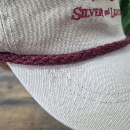 Vintage American Trucker Hat Snapback cap one size adjustable beige silver and leather