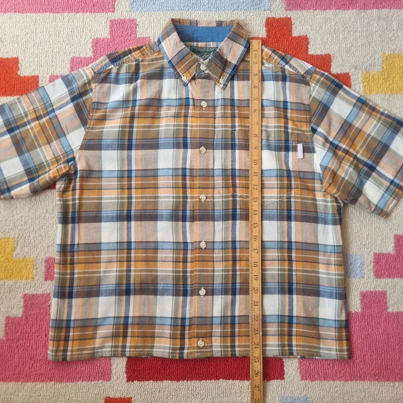 Vintage Woolrich Boxy Fit Cropped Shirt Short Sleeve Medium brown Button Up Skater Y2K Surf
