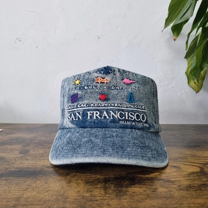 Vintage American Baseball Hat Snapback cap one size adjustable faded denim san Francisco