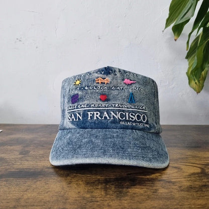 Vintage American Baseball Hat Snapback cap one size adjustable faded denim san Francisco