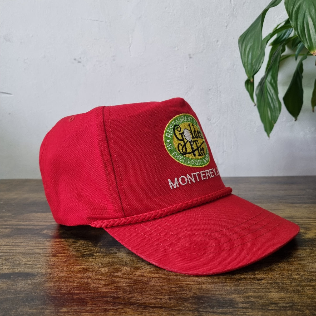Vintage American Trucker Hat Snapback cap one size red Golden Tee golf monerey