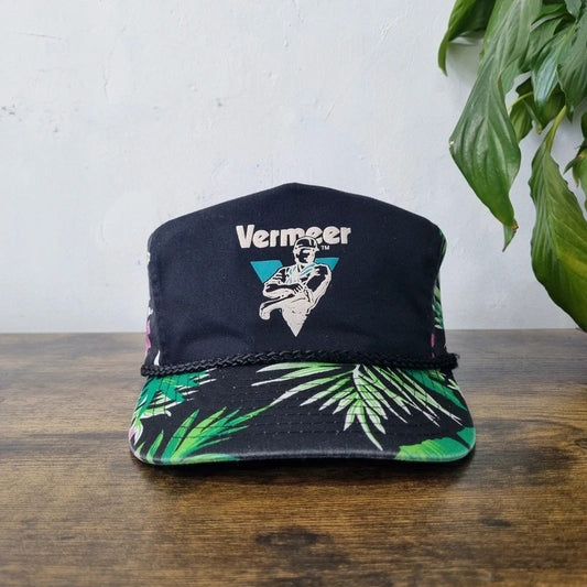 Vintage American Trucker Hat Snapback cap one size adjustable black green leaf print vermeer