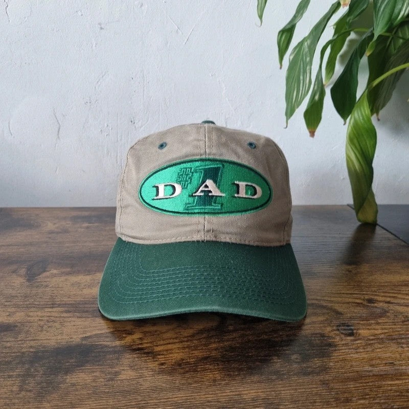 Vintage American Baseball Hat Snapback cap one size adjustable beige green no 1 Dad