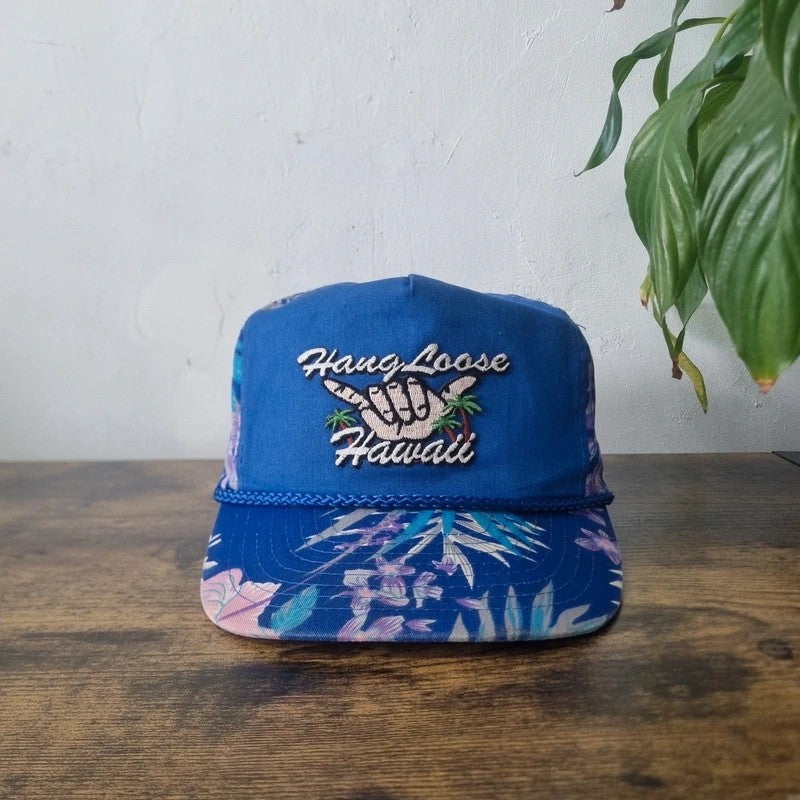Vintage American Trucker Hat Snapback cap one size adjustable blue Hawaii hang loose