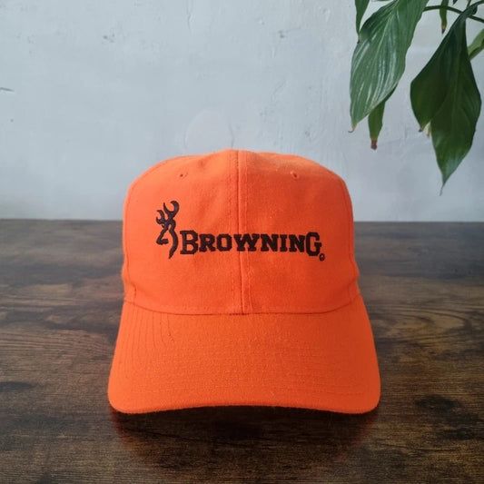 Vintage American Baseball Hat Snapback cap one size adjustable neon orange browning deer