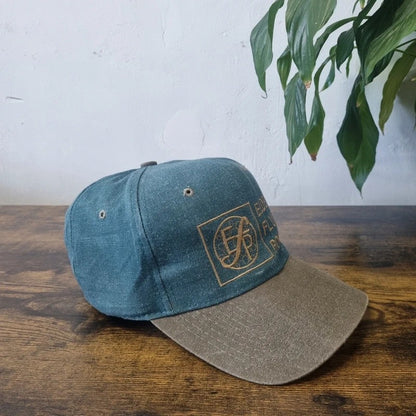 Vintage American Baseball Hat Snapback cap one size adjustable green beige elder fluid power