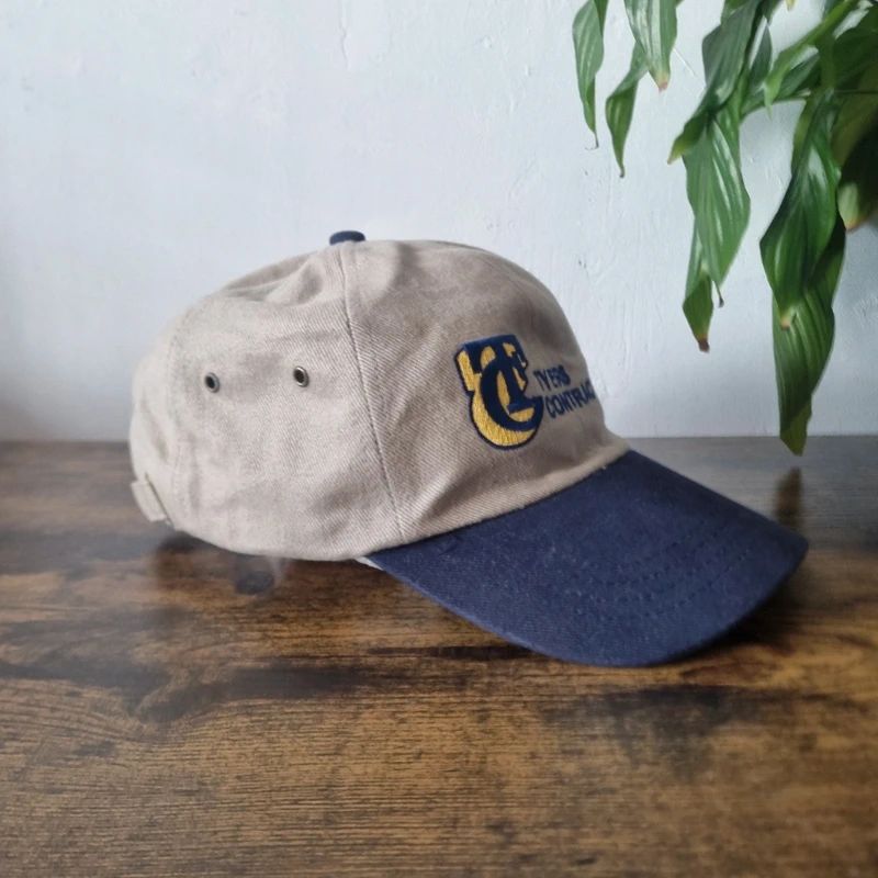 Vintage American baseball Hat Snapback cap one size adjustable beige navy Tyres Contracting