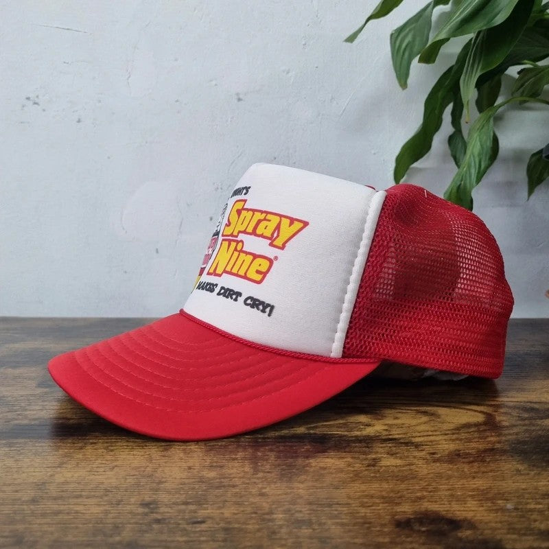 Vintage American Trucker Hat Snapback cap one size adjustable red white spray nine