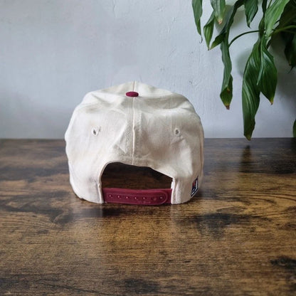 Vintage American baseball Hat Snapback cap one size adjustable cream burgundy harvard