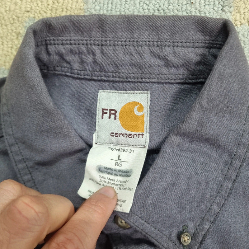 Carhartt FR Boxy Fit Cropped Shirt long Sleeve large plain grey Button Up Skater Y2K Surf