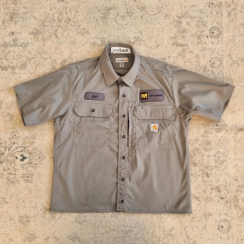 Carhartt Boxy Fit Cropped Shirt Short Sleeve Medium plain Grey Button Up Skater Y2K Surf