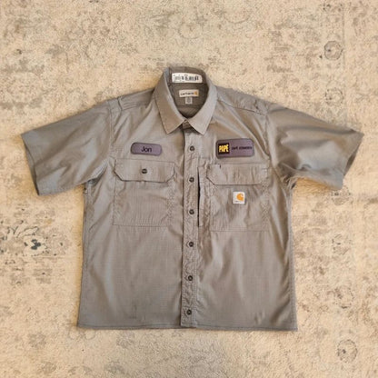 Carhartt Boxy Fit Cropped Shirt Short Sleeve Medium plain Grey Button Up Skater Y2K Surf
