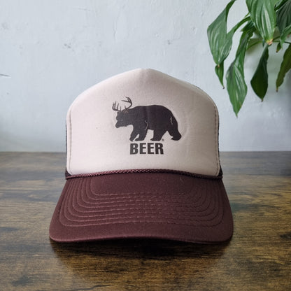 Vintage American Trucker Hat Snapback cap one size adjustable Beige Brown Beer