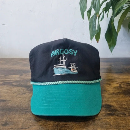 Vintage American Trucker Hat Snapback cap one size adjustable black green argosy ship