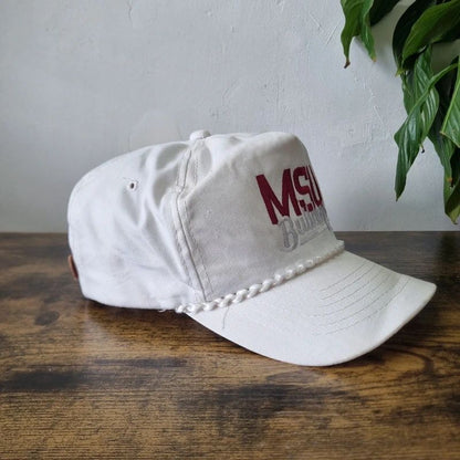 Vintage American Trucker Hat Snapback cap one size adjustable white MSU bulldogs