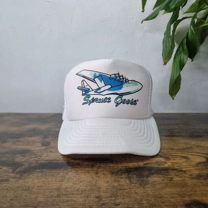 Vintage American Trucker Hat Snapback cap one size adjustable white plane spruce goose