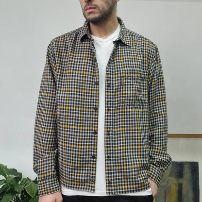 Vintage Columbia Boxy Fit Cropped Shirt Long Sleeve XL Check Black Button Up Skater Y2K Surf