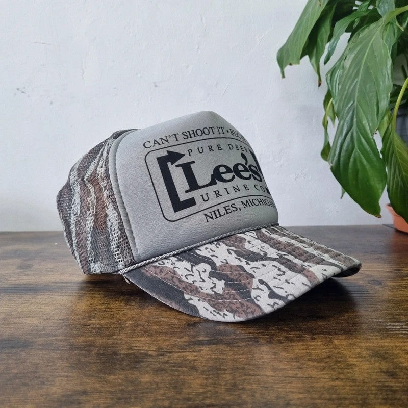 Vintage American Baseball Hat Snapback cap one size adjustable grey brown camo Lee's pure deer