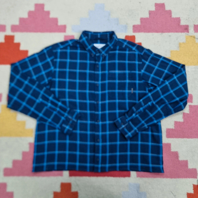 Vintage Columbia Boxy Fit Cropped Shirt Long Sleeve XL Check Blue Button Up Skater Y2K Surf