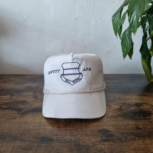 Vintage American Trucker Hat Snapback cap one size Offutt Air force 55th Wing white