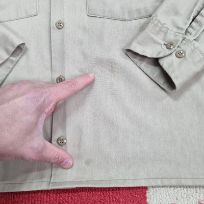 Vintage Dickies Boxy Fit Cropped Shirt Long Sleeve large plain Beige Button Up Skater Y2K Surf
