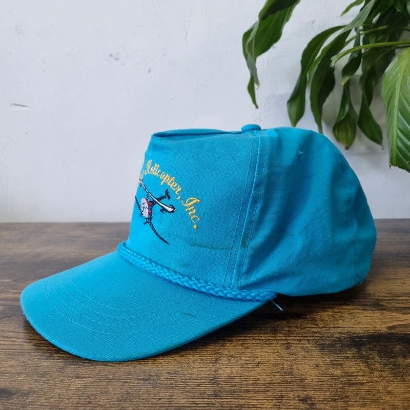 Vintage American Trucker Hat Snapback cap one size blue bi state helicopter
