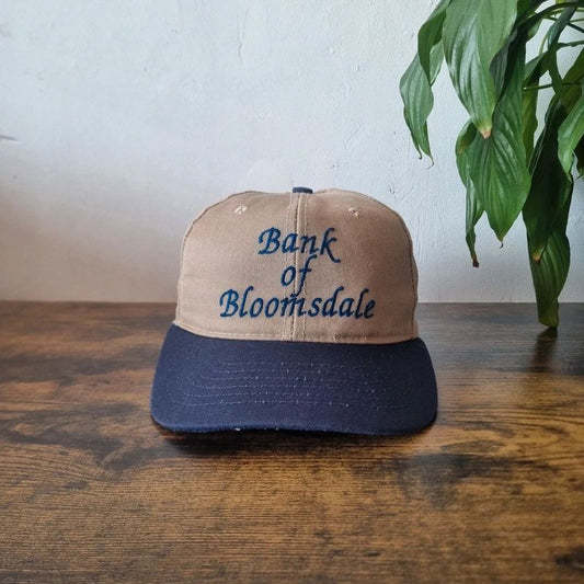 Vintage American baseball Hat Snapback cap one size adjustable beige navy bank of bloomsdale