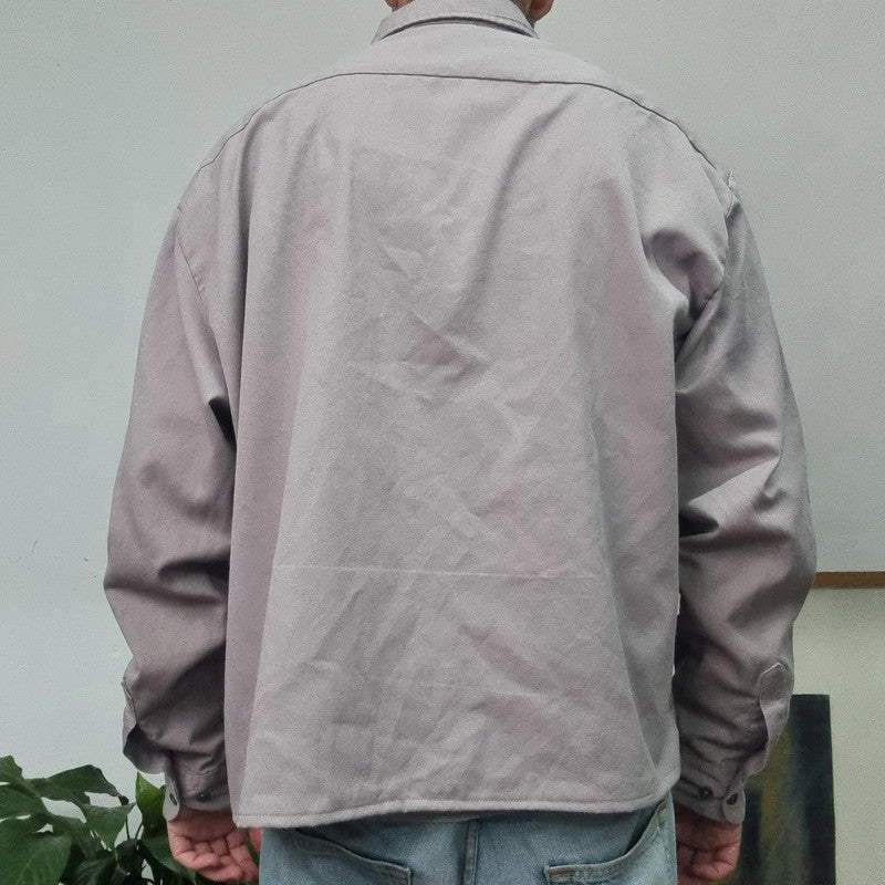 Vintage Dickies Boxy Fit Cropped Shirt Long Sleeve largr plain Grey Button Up Skater Y2K Surf