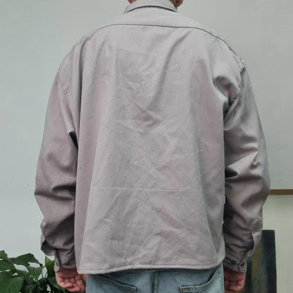 Vintage Dickies Boxy Fit Cropped Shirt Long Sleeve largr plain Grey Button Up Skater Y2K Surf