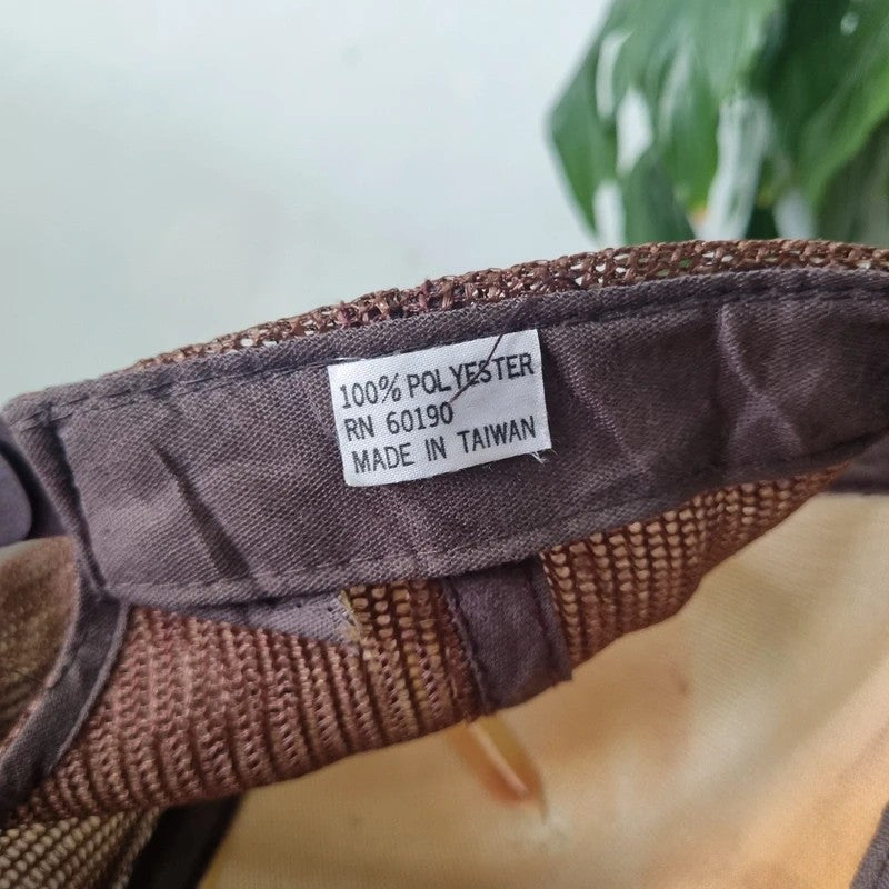 Vintage American Trucker Hat Snapback cap one size adjustable beige brown industrial oil machinery