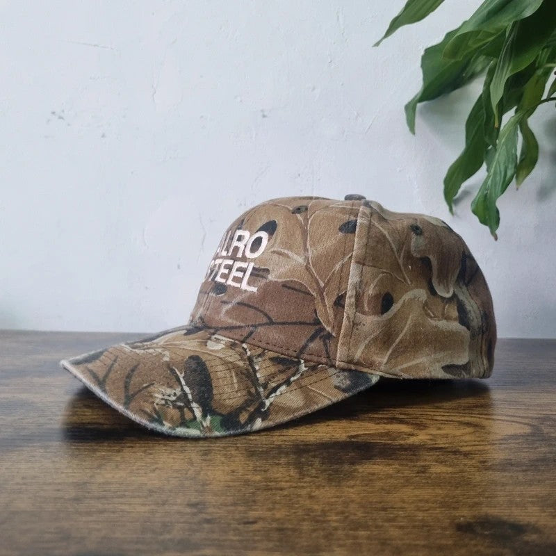 Vintage American Baseball Hat Snapback cap one size adjustable beige realtree camo alro steel